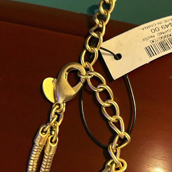 NWT Chico’s Gold and Silver Metallic Rectangle Pendant Necklace - Picture 3 of 5